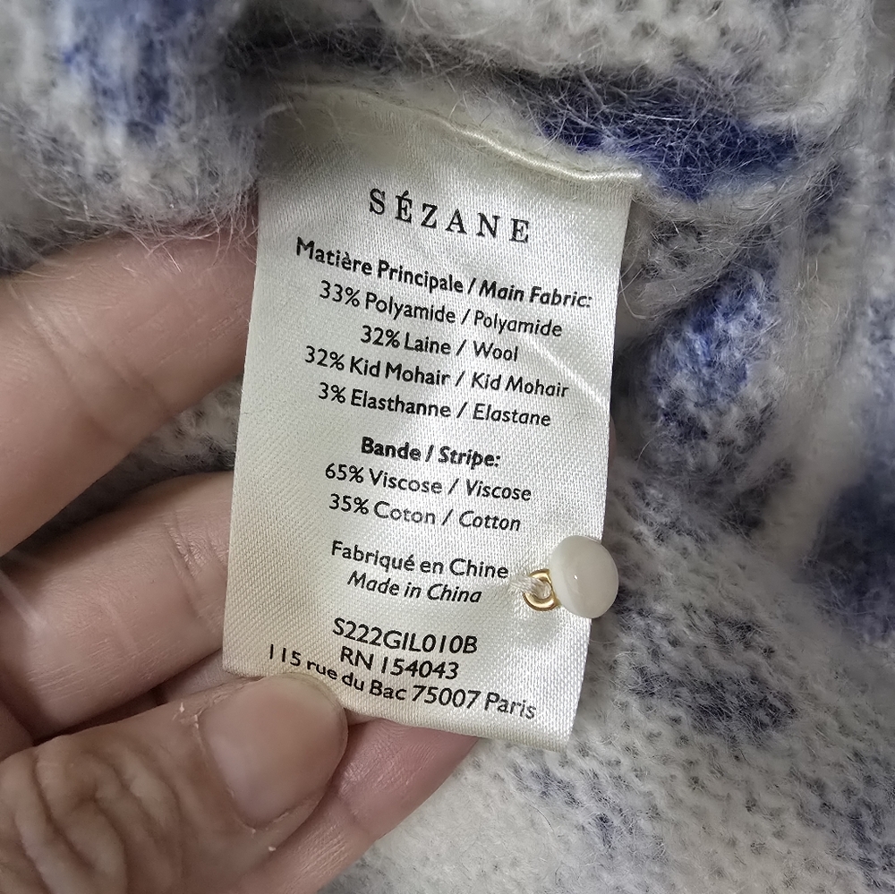 La Maille Sezane Lisette Cardigan wool Kid Mohair Blue Floral Scandi Luxury - Picture 11 of 12